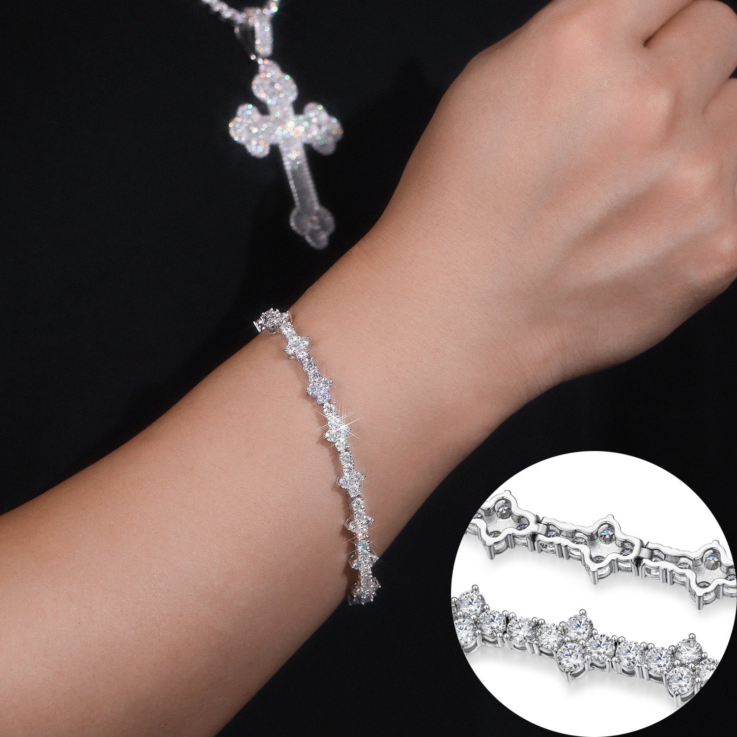 Silver mozzarella D color hip hop single row new plum blossom tennis bracelet