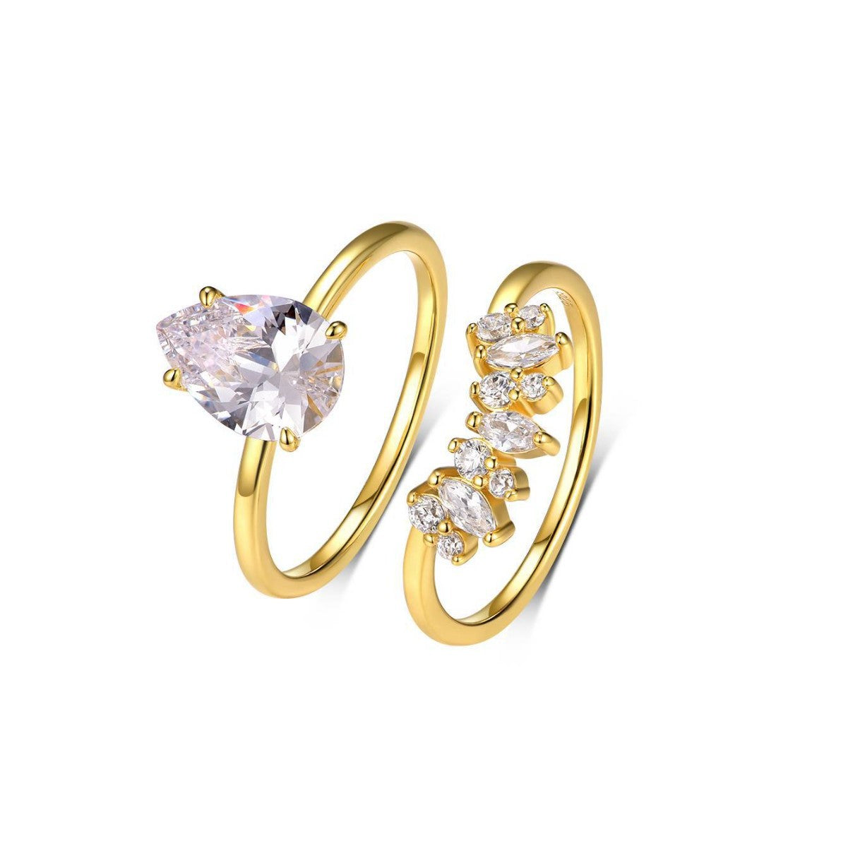 2 carats Droplet-shaped striped stacked ring