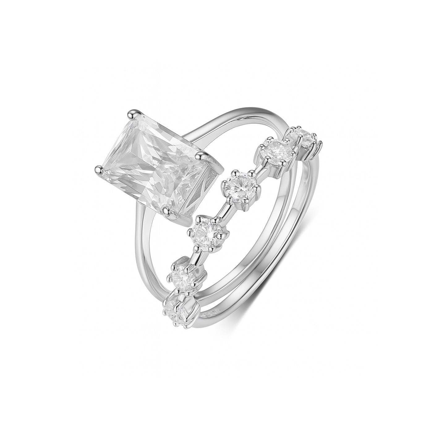 3.5 carat rectangular main stone stacked ring