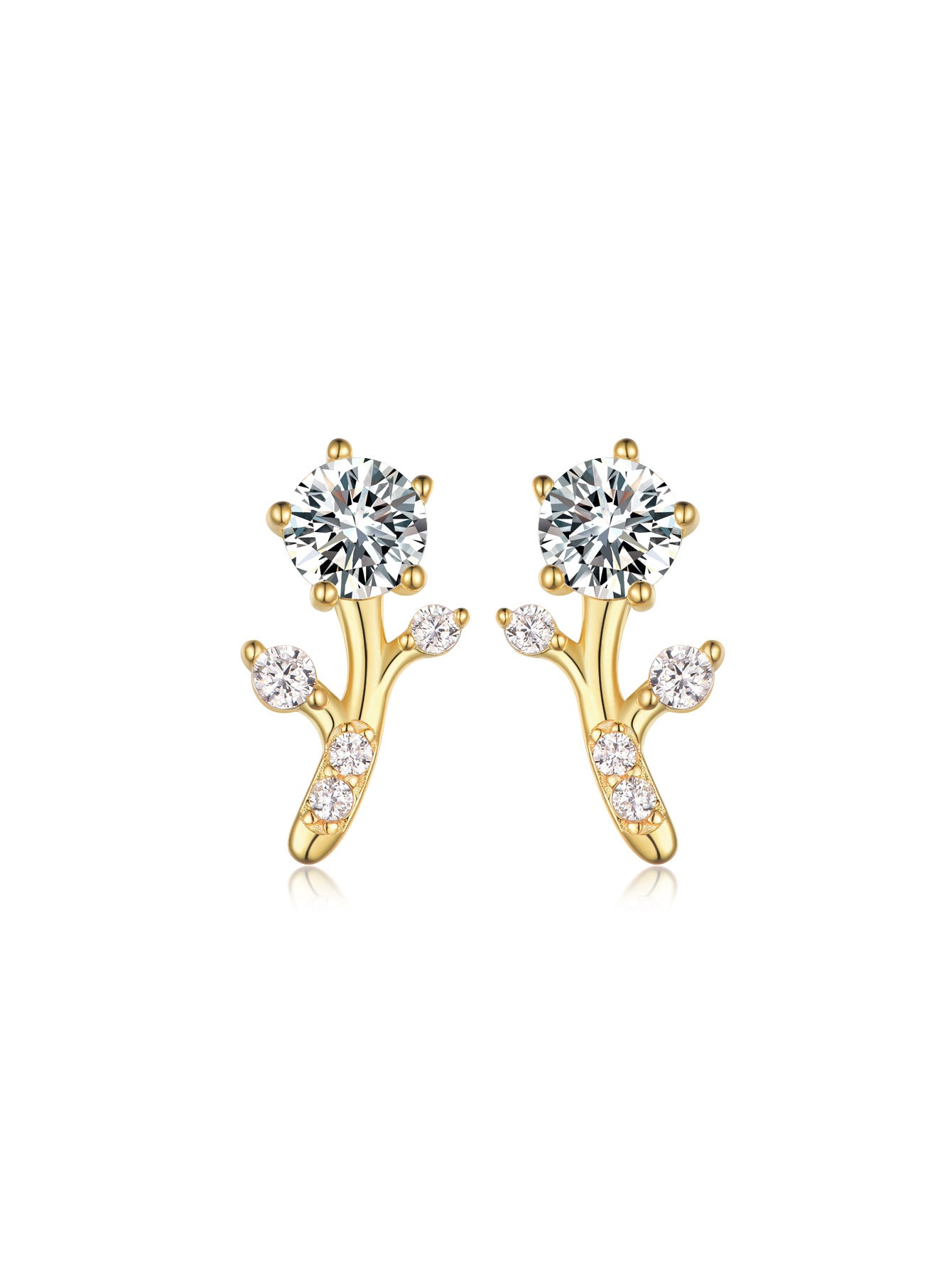 Flower branch shape gold  stud earrings branch shape gold
