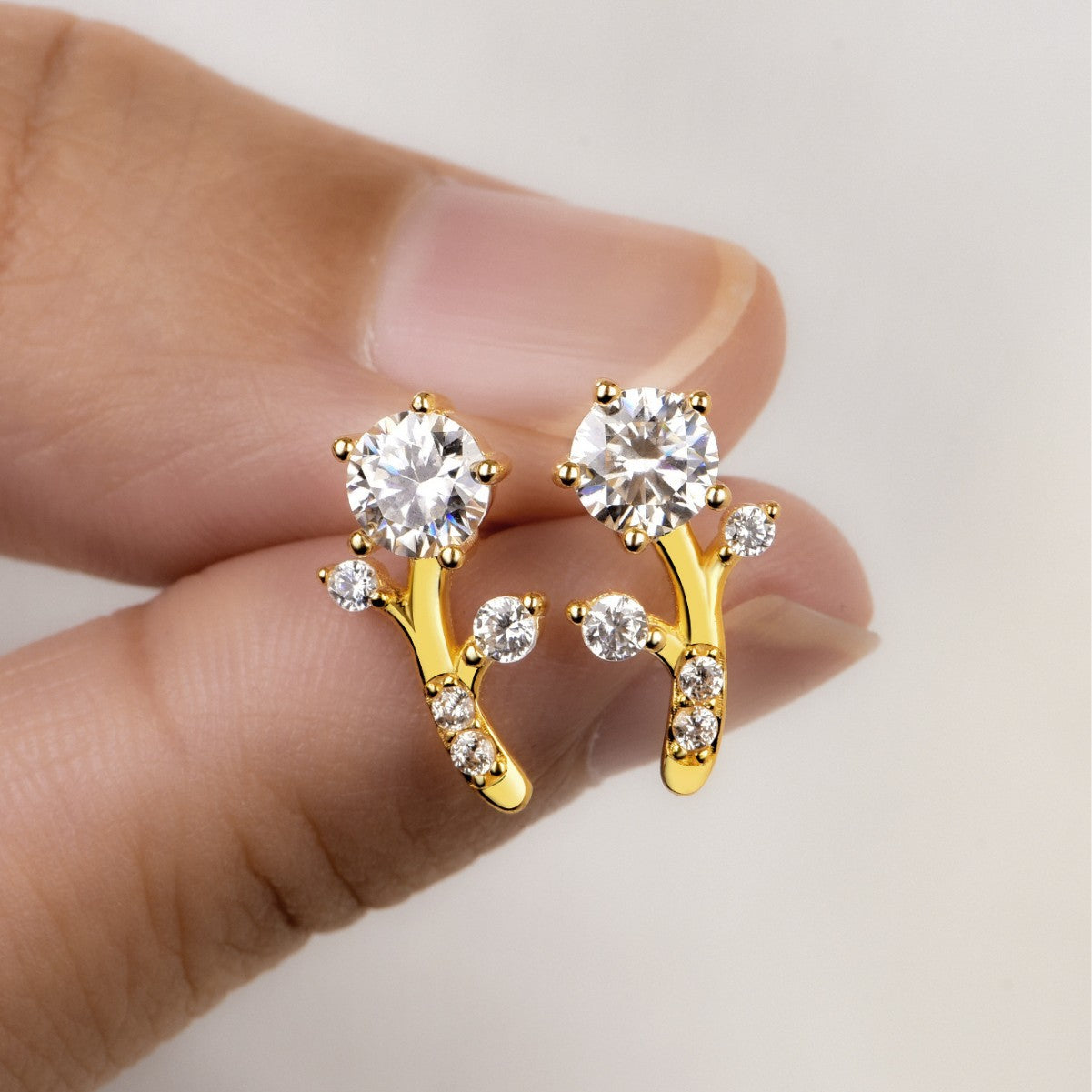 Flower branch shape gold  stud earrings branch shape gold