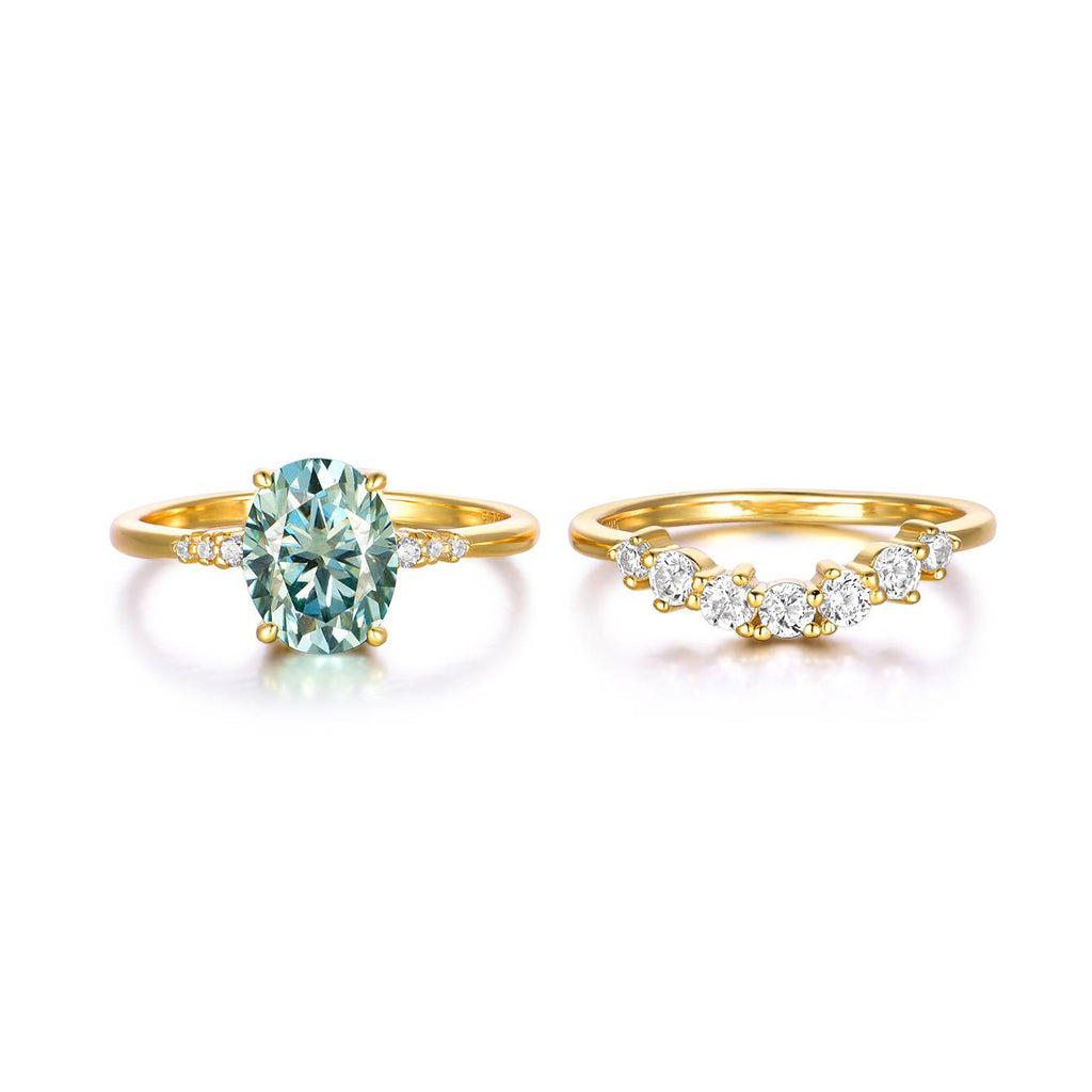 2 carat crown green main stone  ring stacked