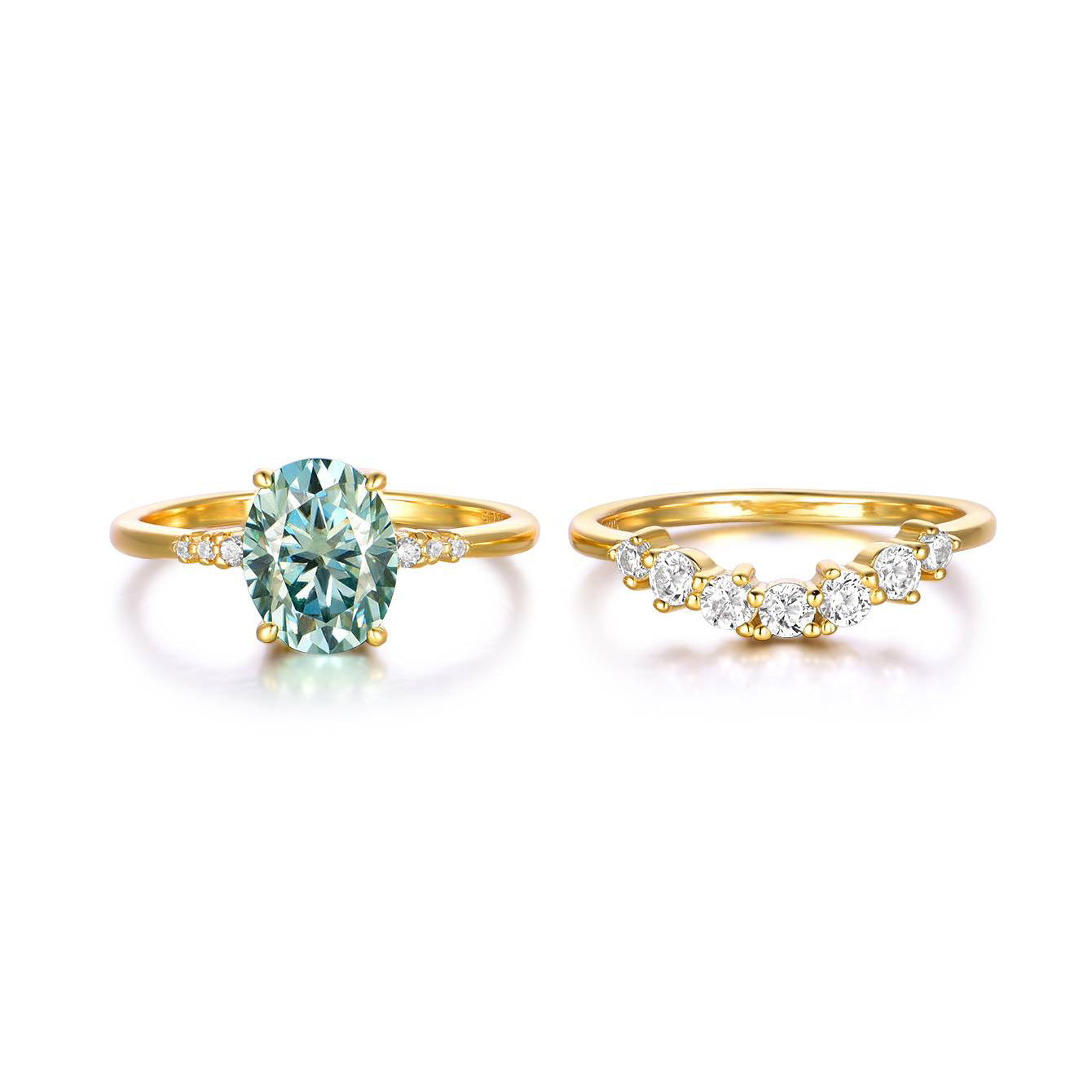 2 carat crown green main stone  ring stacked