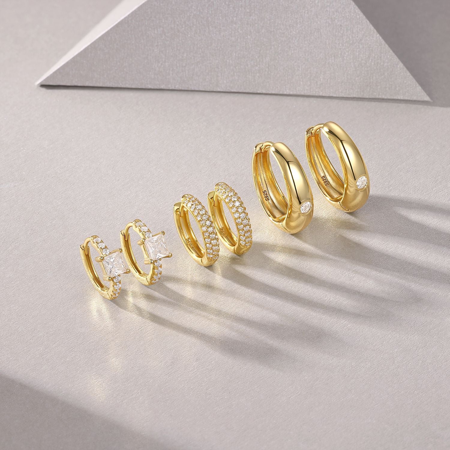 Princess Series 18K Gold Inlaid Stacked Earrings