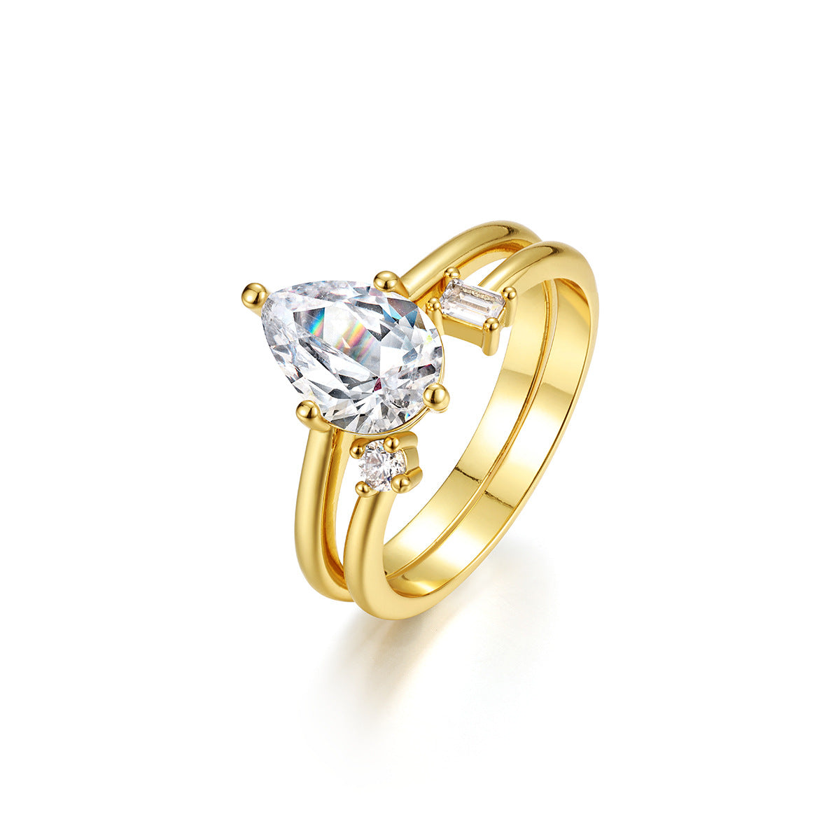 2-carat drop-shaped sparkle combination set ring.
