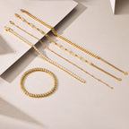 18K Yellow Beaded Cuban Stacked  Fashion Bracelet