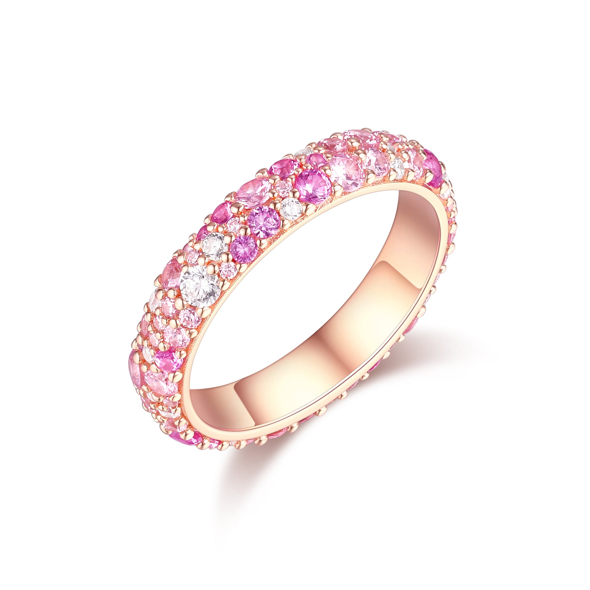 Gradual change candy powder sapphire rose gold ring