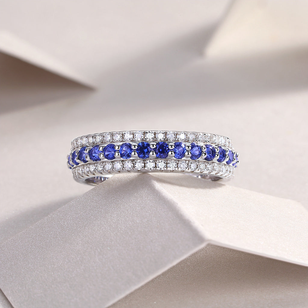 Sapphire full diamond round light luxury ring