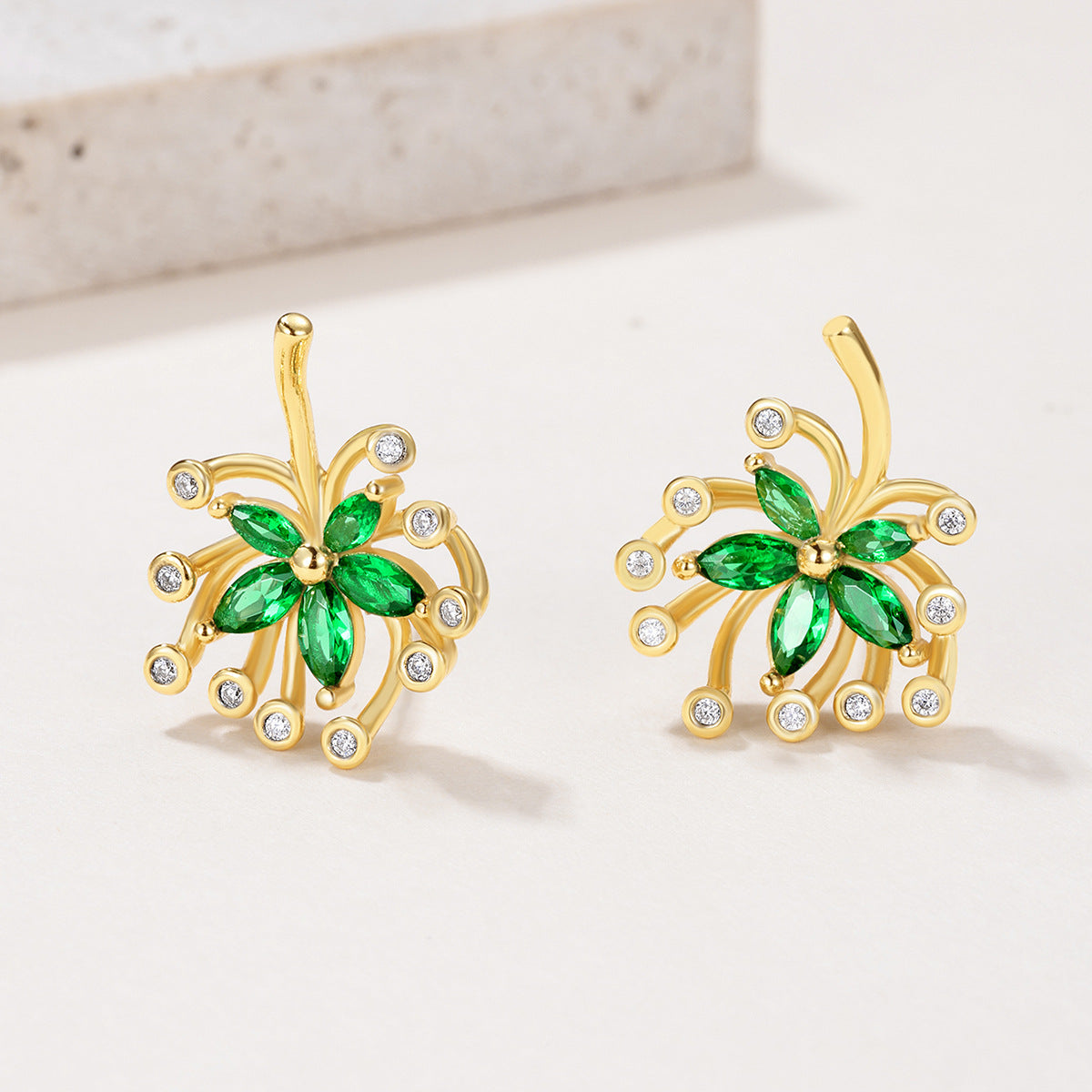 Green flower stud earrings