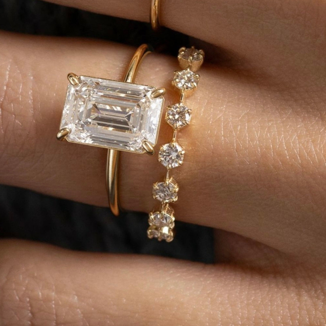 3.5 carat rectangular main stone stacked ring