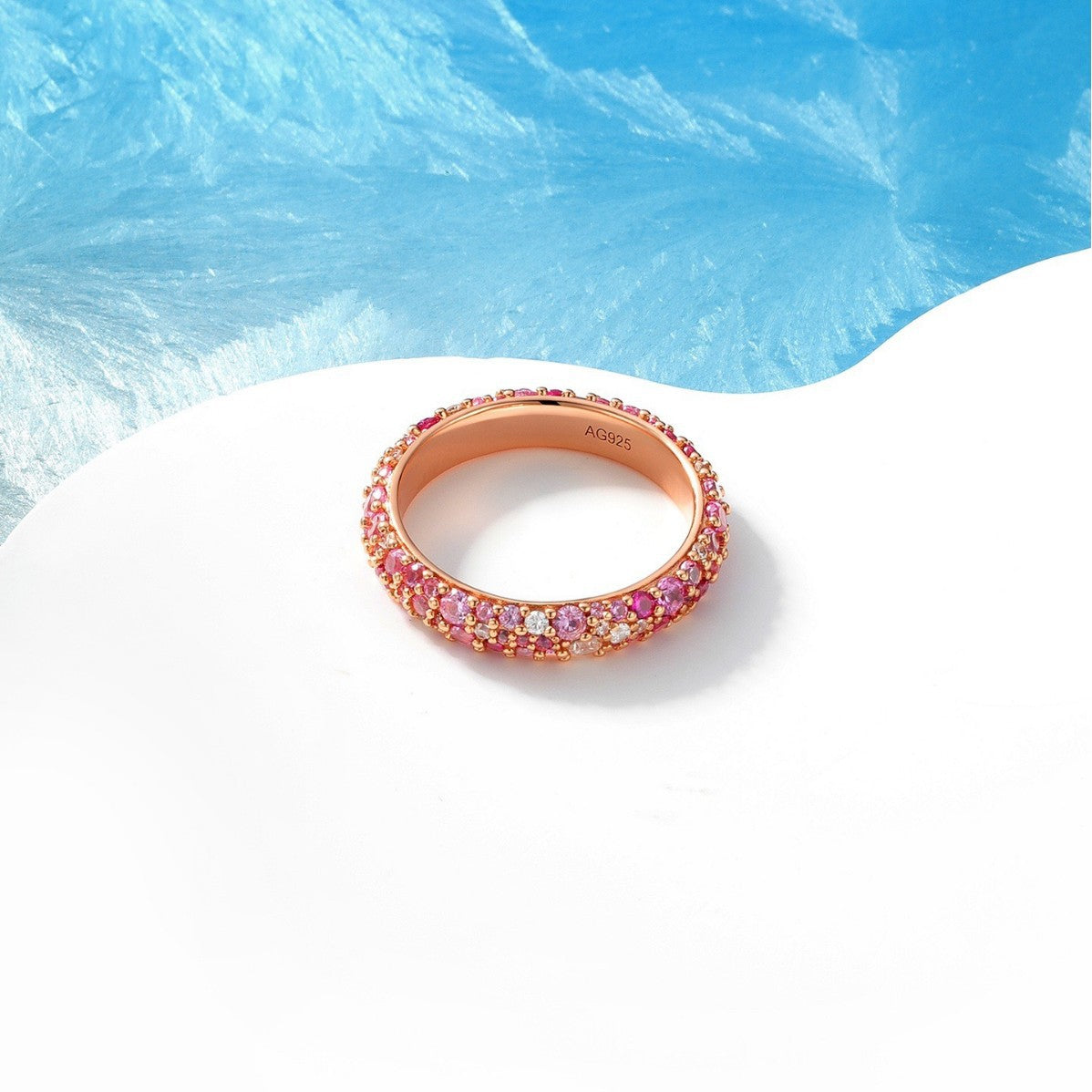 Gradual change candy powder sapphire rose gold ring