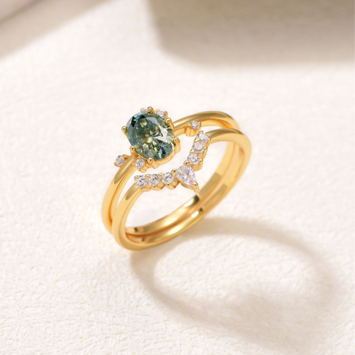1 carat green stacked ring.