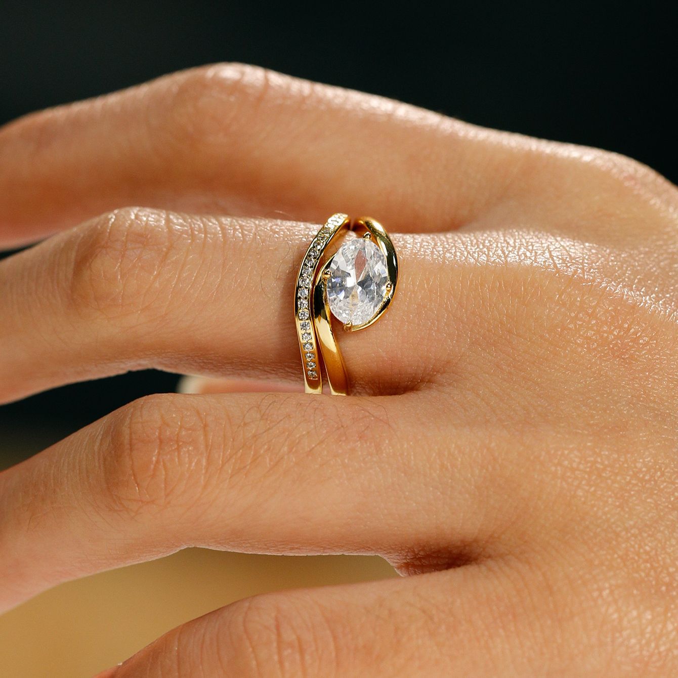 1.75 carat set egg-shaped  ring