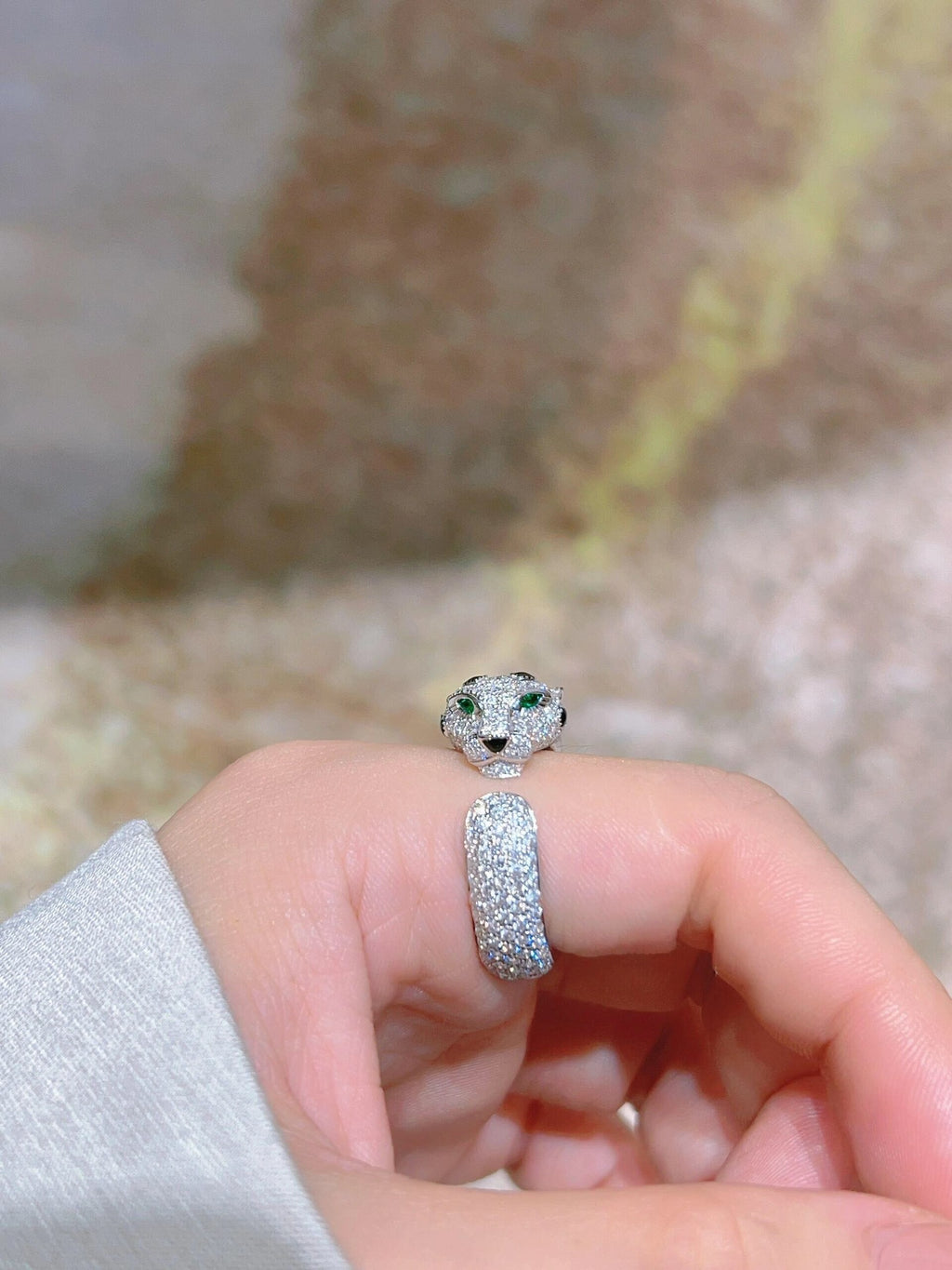 Full Diamond Leopard Head Opening Ring