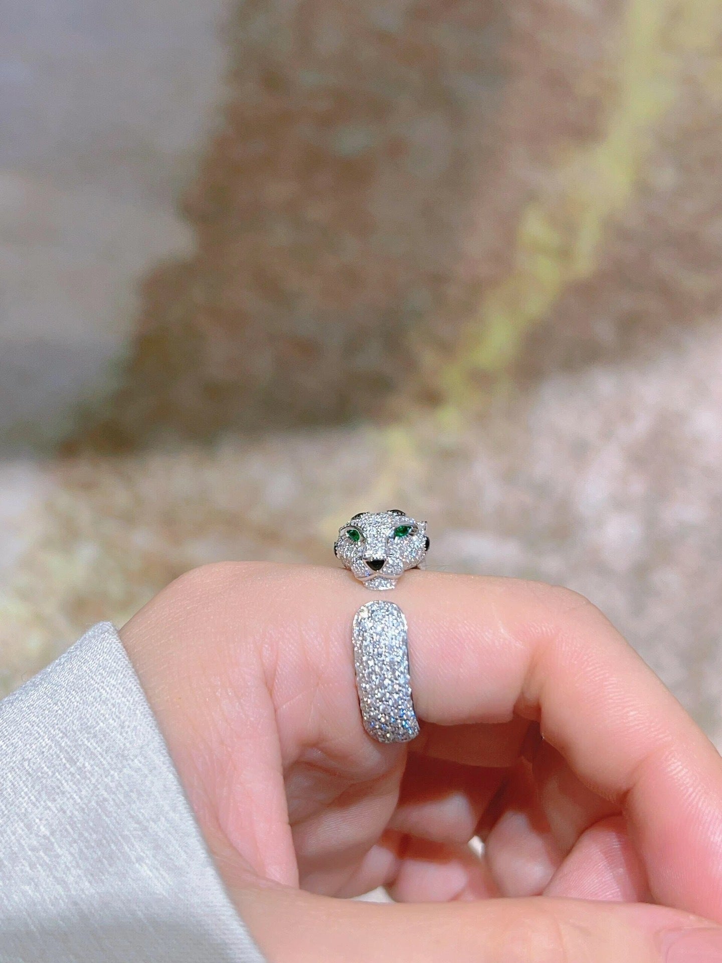 Full Diamond Leopard Head Opening Ring