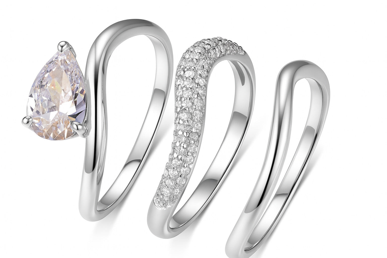 1.5carat Three-piece water drop  ring