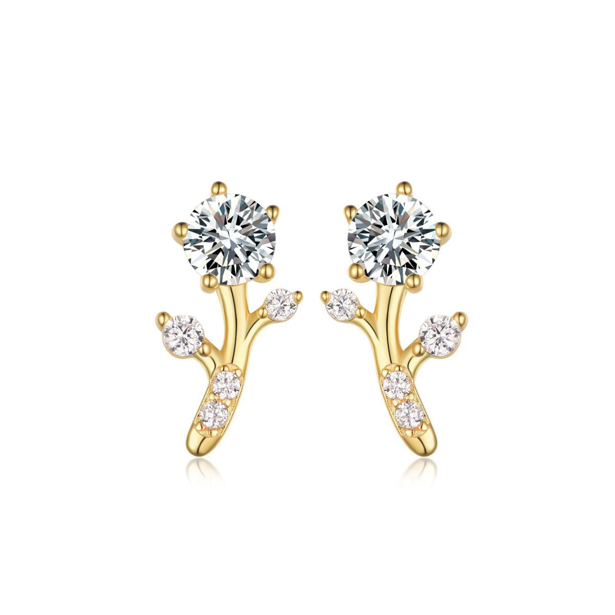 Flower branch shape gold  stud earrings branch shape gold