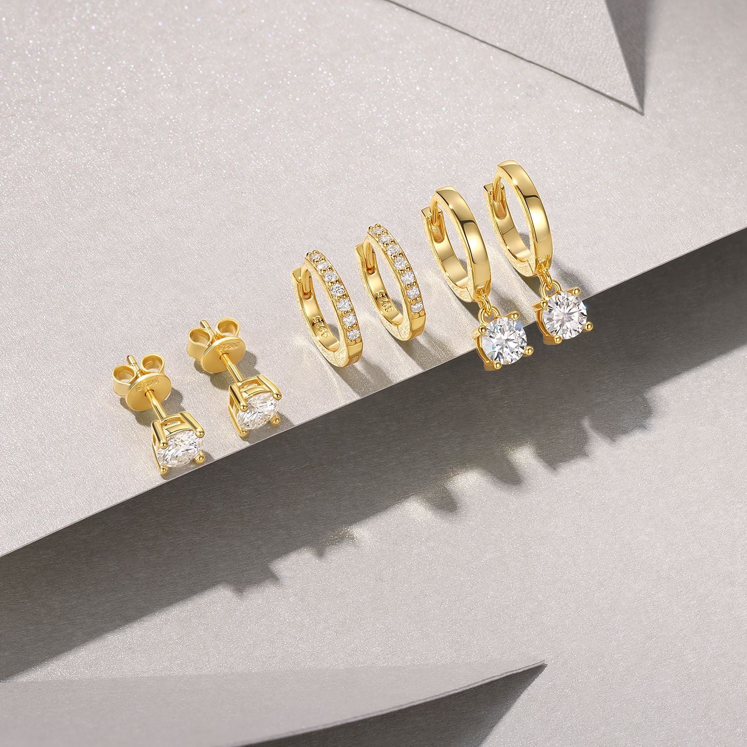 Princess Series Stacked Combination Earrings 18K Yellow
