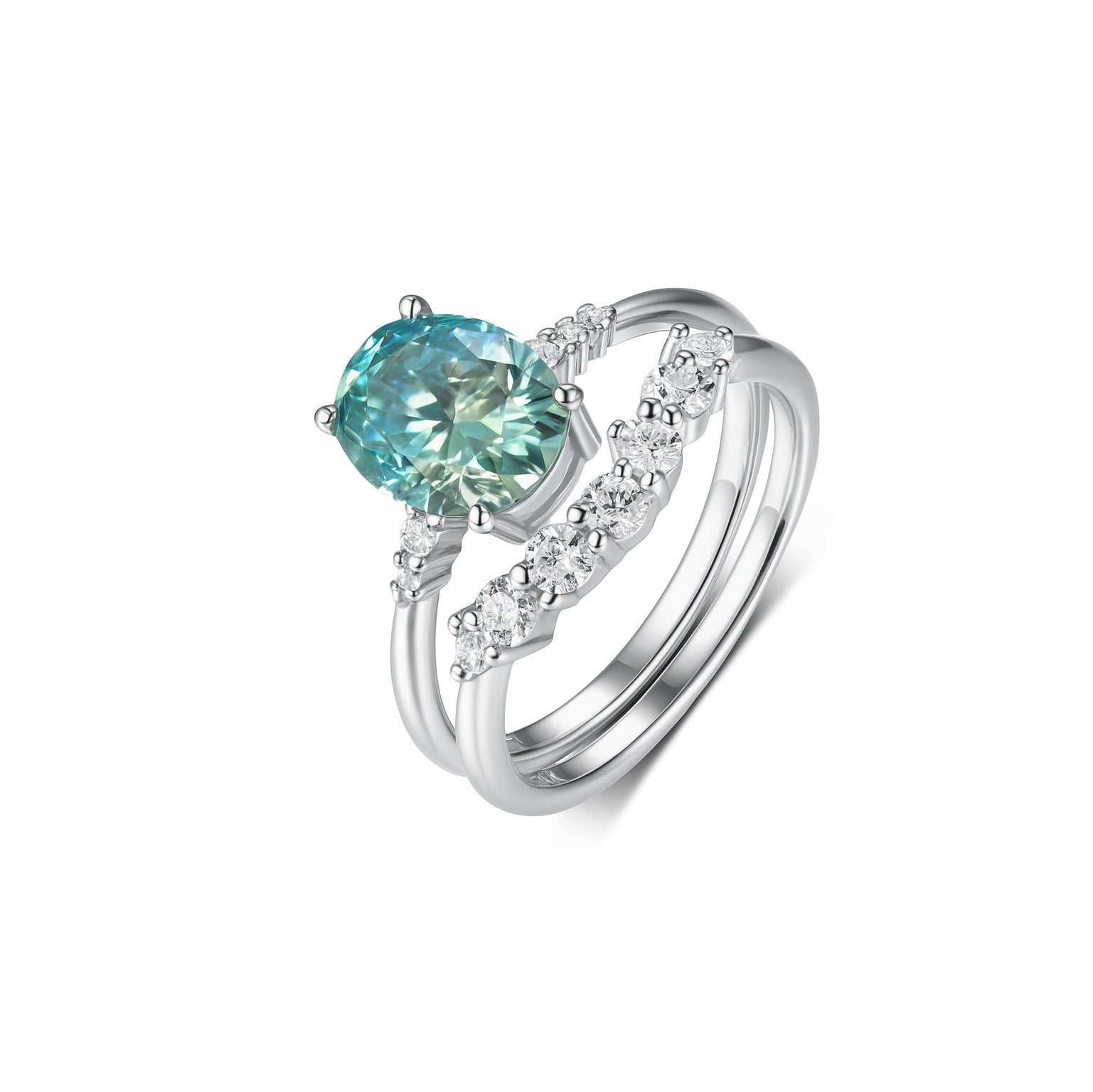 2 carat crown green main stone  ring stacked