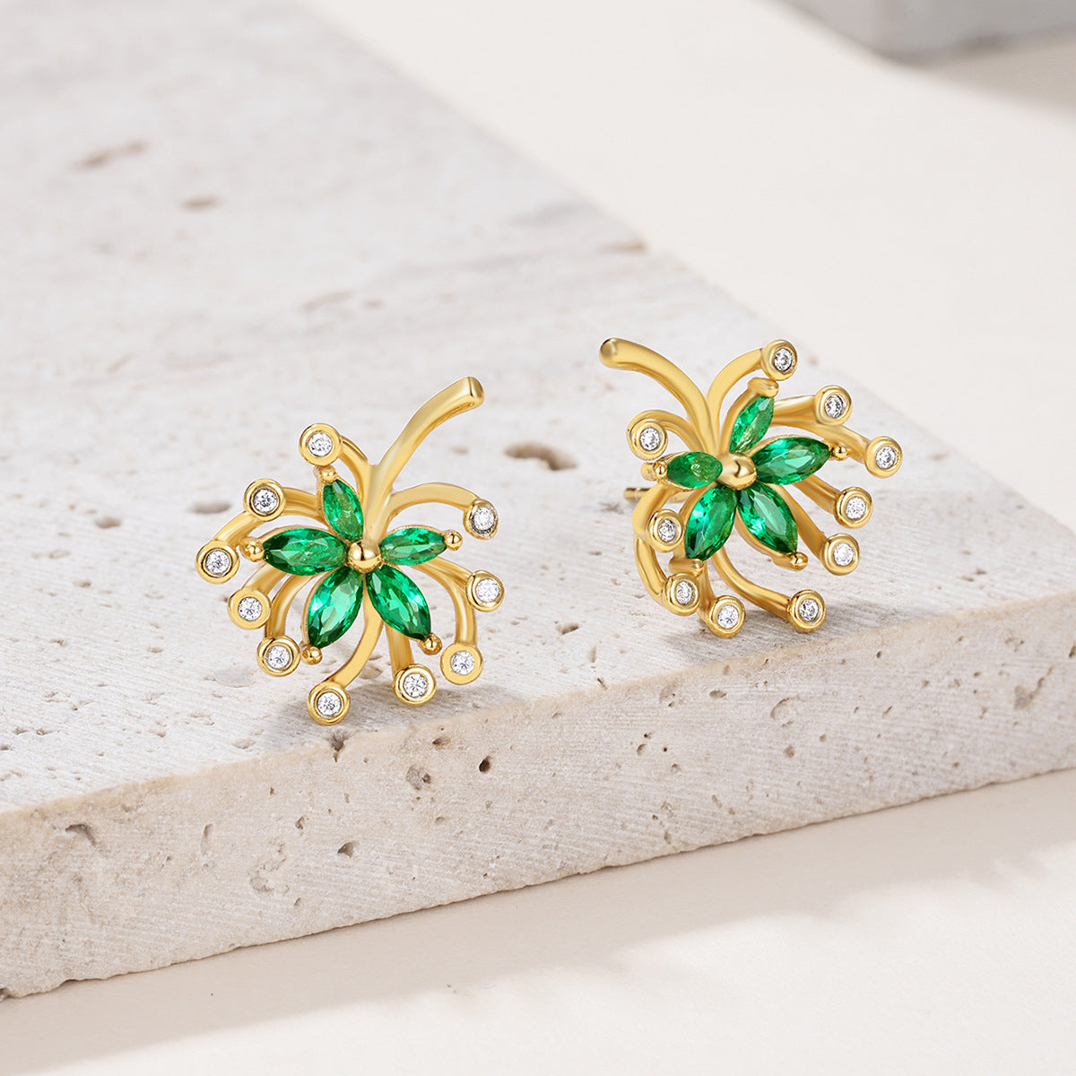 Green flower stud earrings