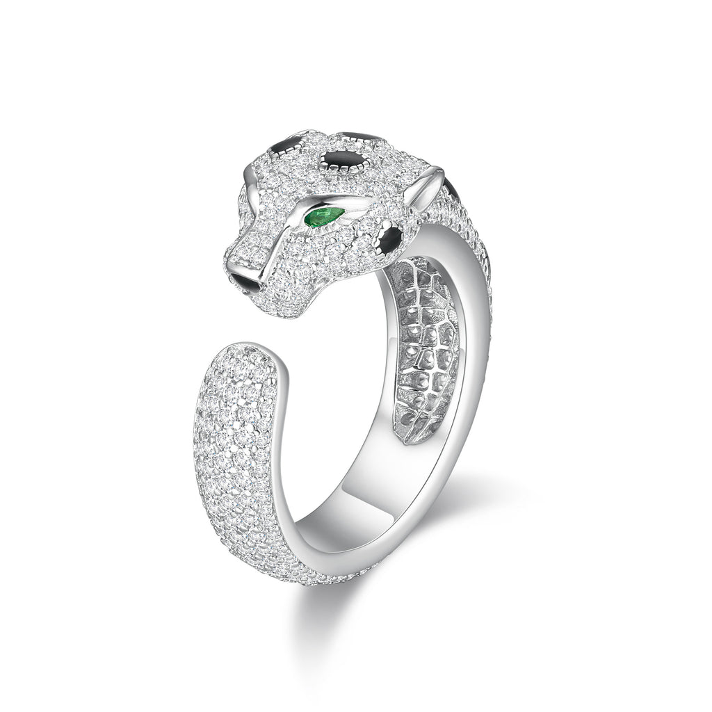 Full Diamond Leopard Head Opening Ring