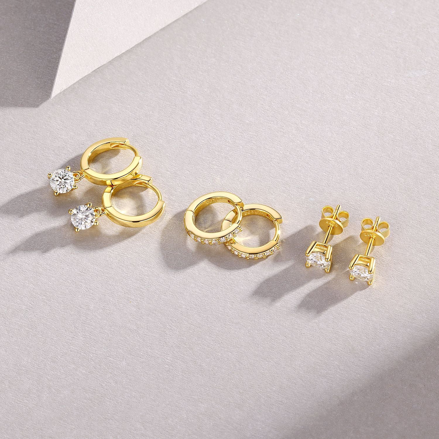 Princess Series Stacked Combination Earrings 18K Yellow