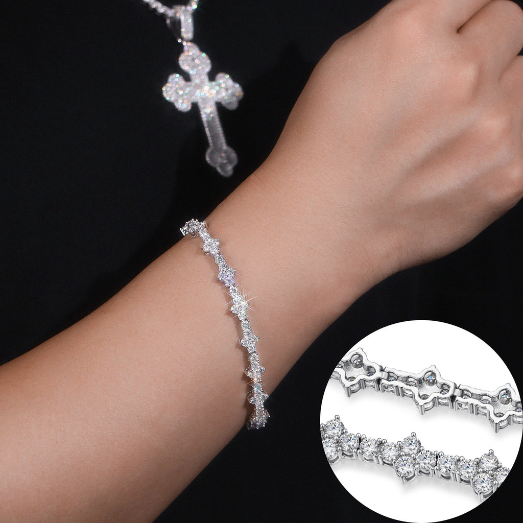Silver mozzarella D color hip hop single row new plum blossom tennis bracelet