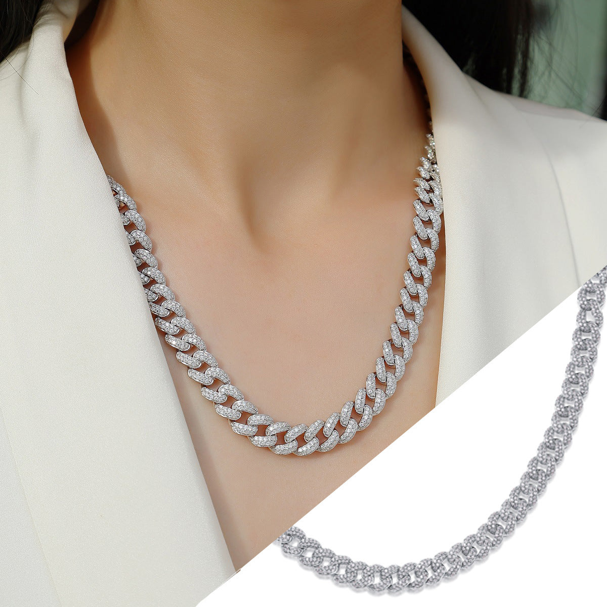 Silver Island Crushed Ice  Necklace 18K White Gold