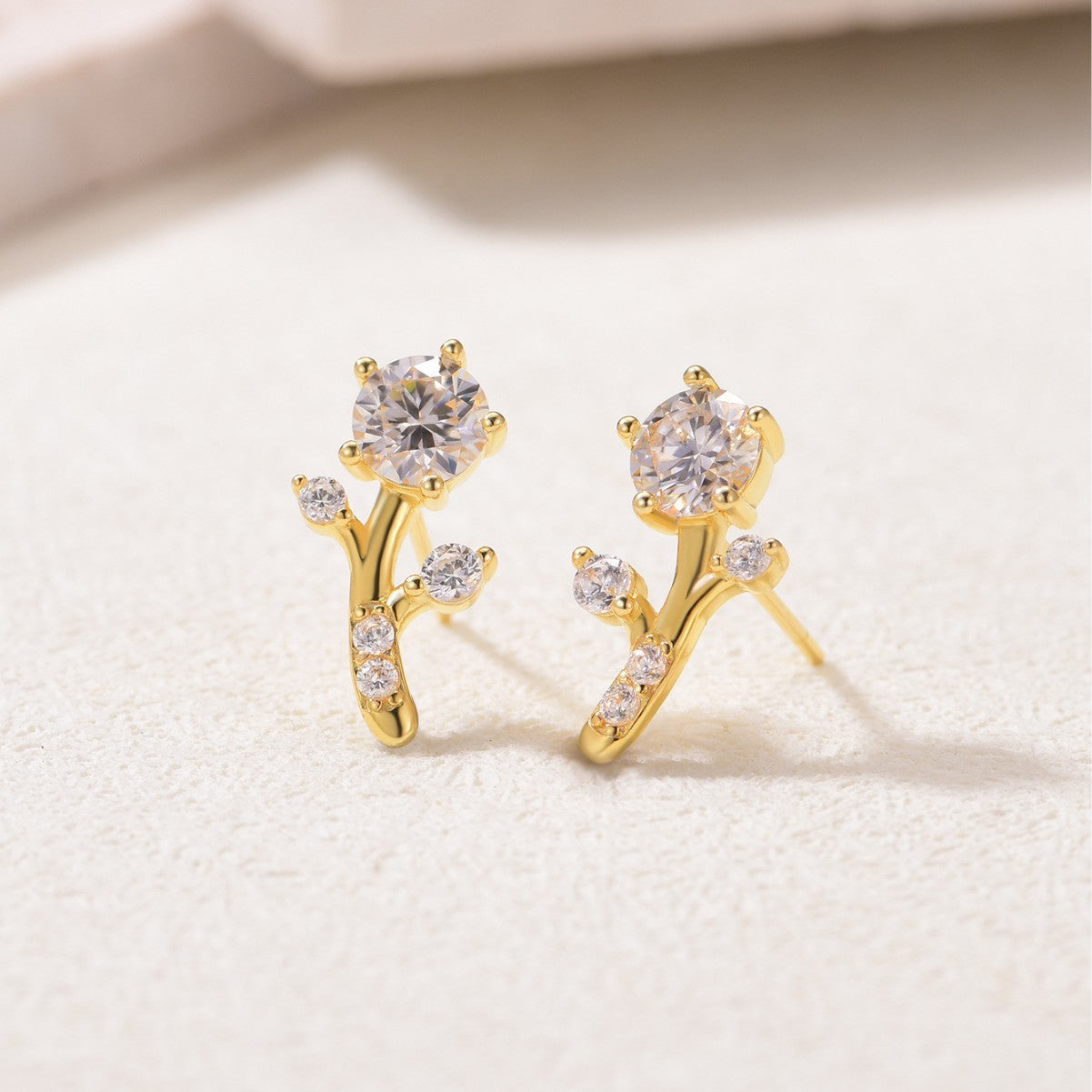 Flower branch shape gold  stud earrings branch shape gold