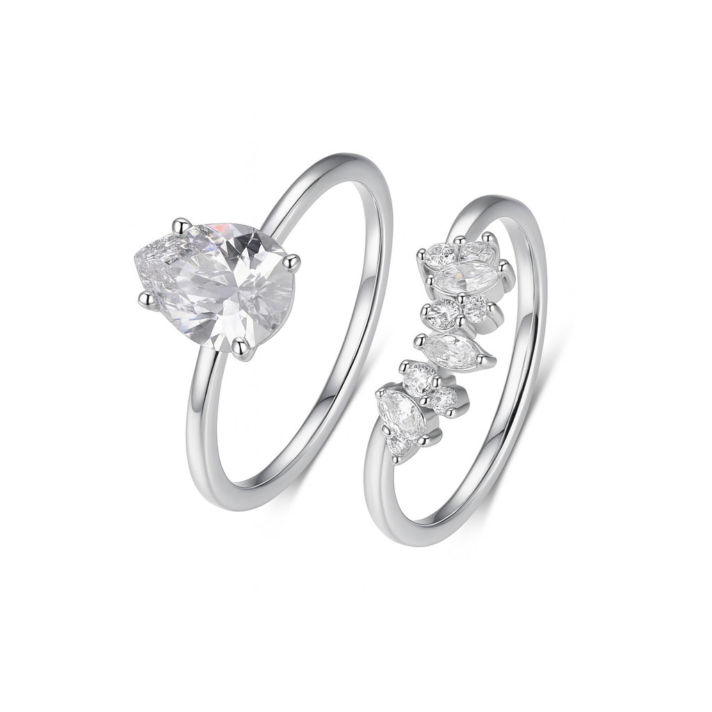 2 carats Droplet-shaped striped stacked ring