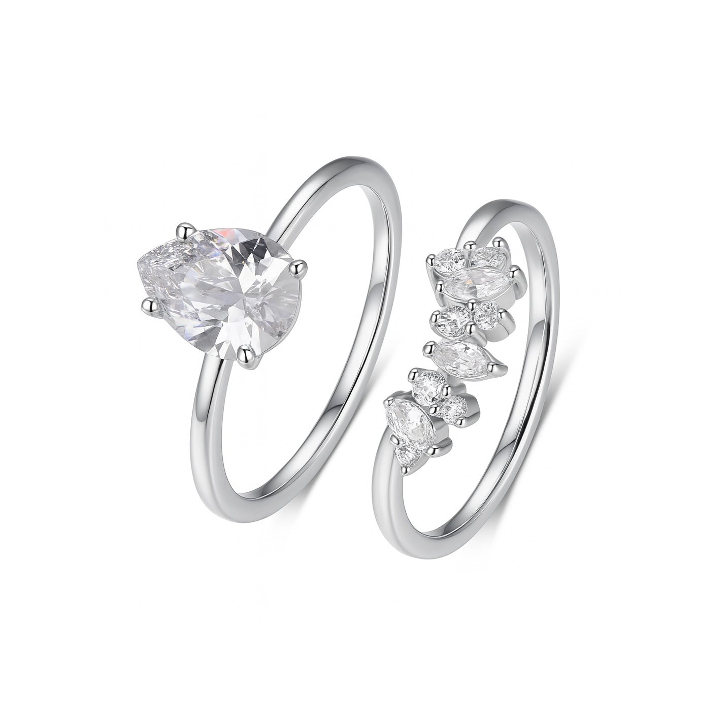 2 carats Droplet-shaped striped stacked ring