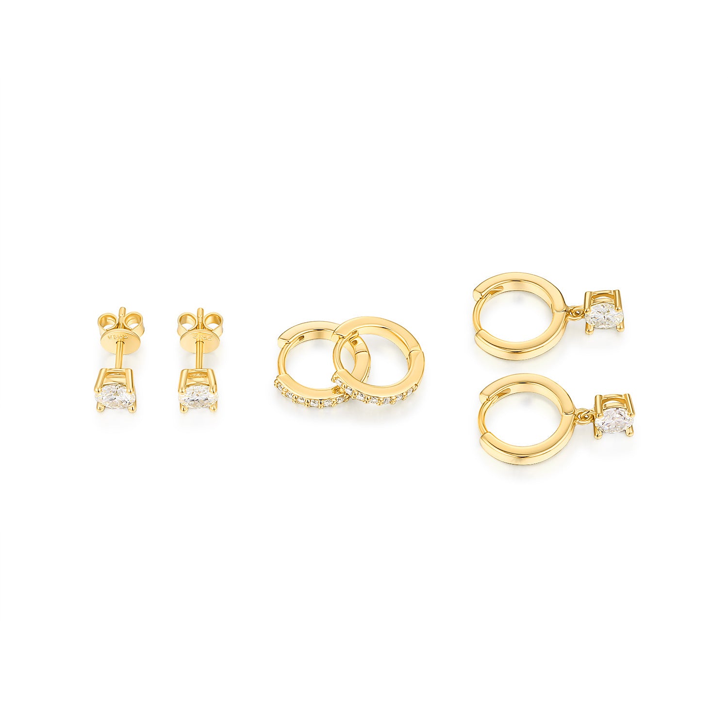 Princess Series Stacked Combination Earrings 18K Yellow