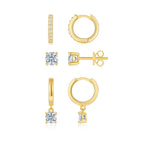 Princess Series Stacked Combination Earrings 18K Yellow