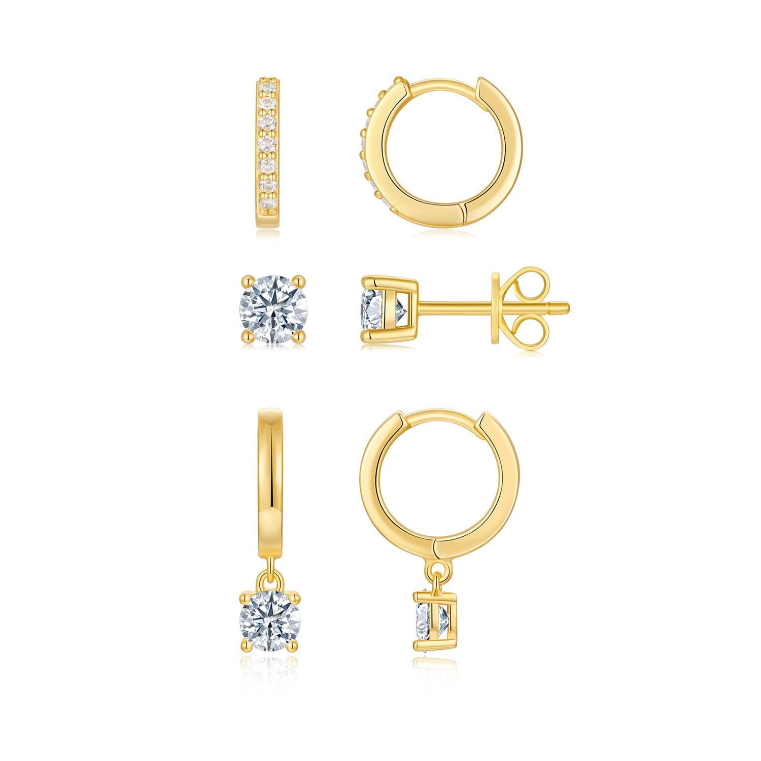 Princess Series Stacked Combination Earrings 18K Yellow