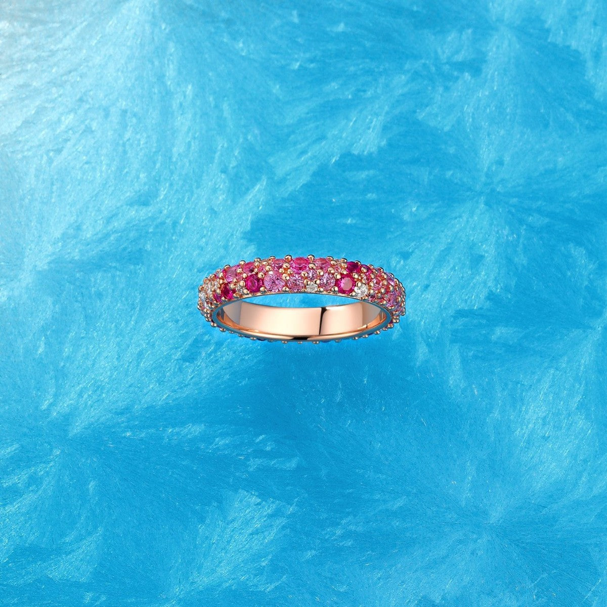 Gradual change candy powder sapphire rose gold ring