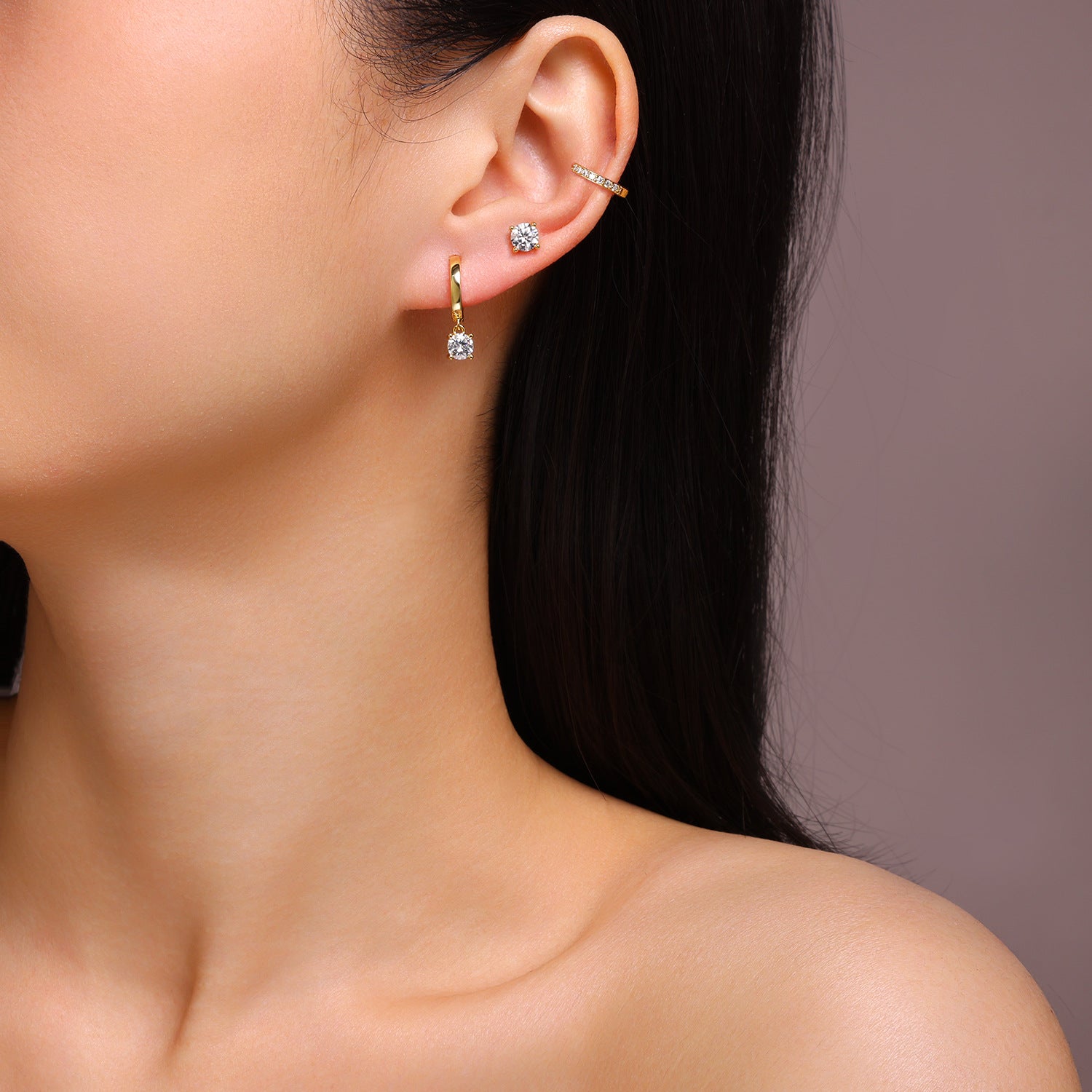 Princess Series Stacked Combination Earrings 18K Yellow