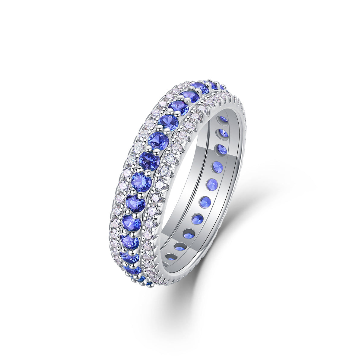 Sapphire full diamond round light luxury ring