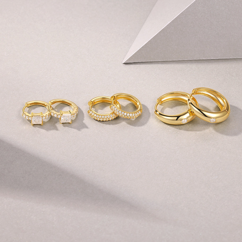 Princess Series 18K Gold Inlaid Stacked Earrings