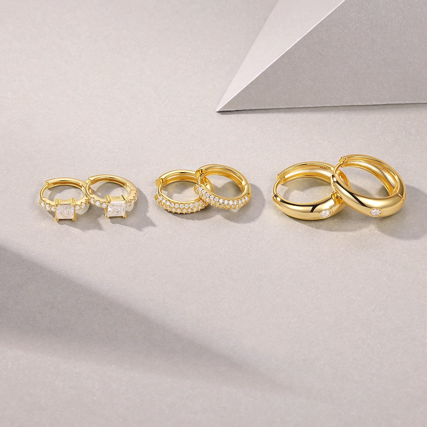 Princess Series 18K Gold Inlaid Stacked Earrings