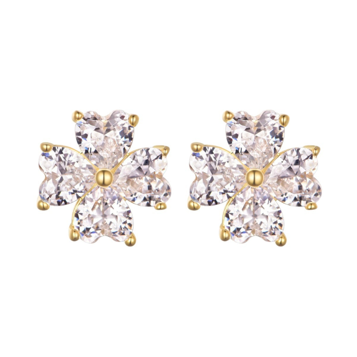 Flower  stud earrings heart-shaped four-petal design